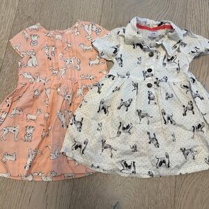 2 dog print baby Dresses Set - Peach and White